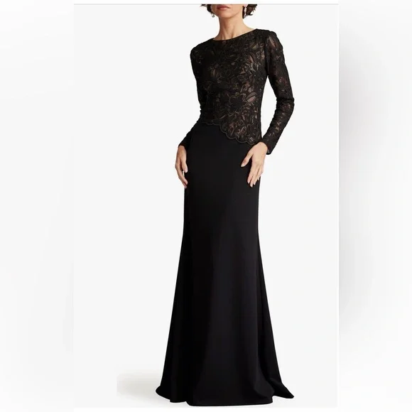 Tadashi Shoji Embroidered Lace Long Sleeve Gown - Picture 1 of 8
